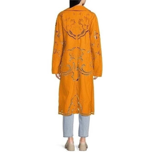 Free People Susanna Cutwork Embroidered Lace Longline Duster Jacket Pumpkin XS - Picture 14 of 15
